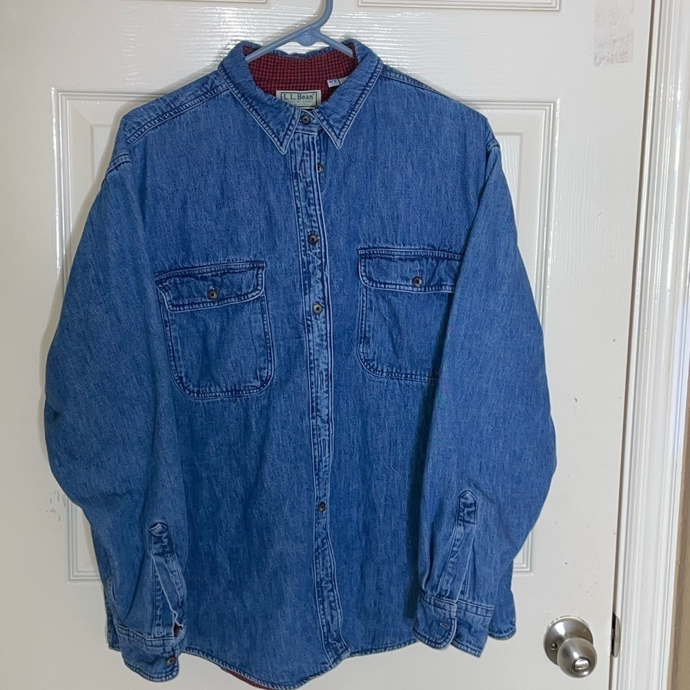 VTG L.L. BEAN Women’s Size X Large Denim Shacket Made in USA Flannel Lined Shirt - Picture 12 of 13